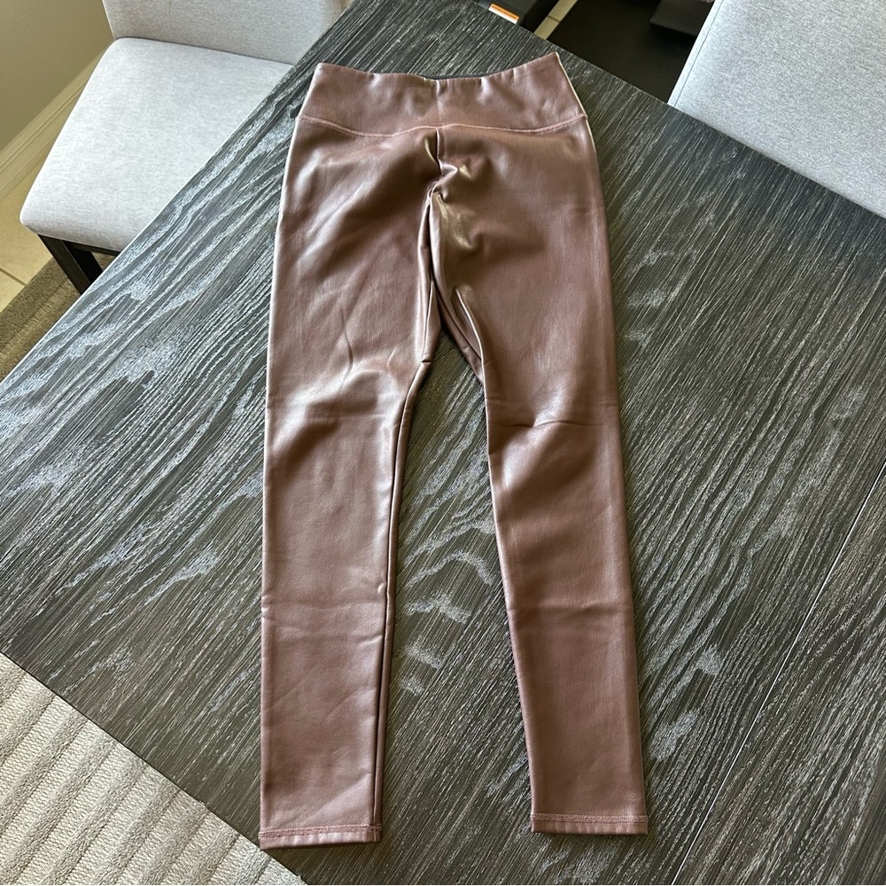 Hollister Brown Fleece-Lined Vegan Leather Leggings, Size Medium